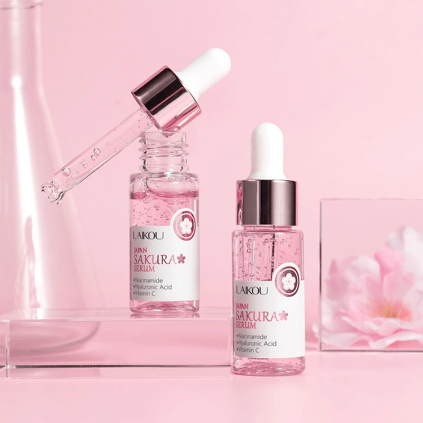 Suero de extracto de Sakura japonés, 17ml, minimiza los poros, ilumina la piel, cuidado hidratante, potenciador de brillo, efecto duradero