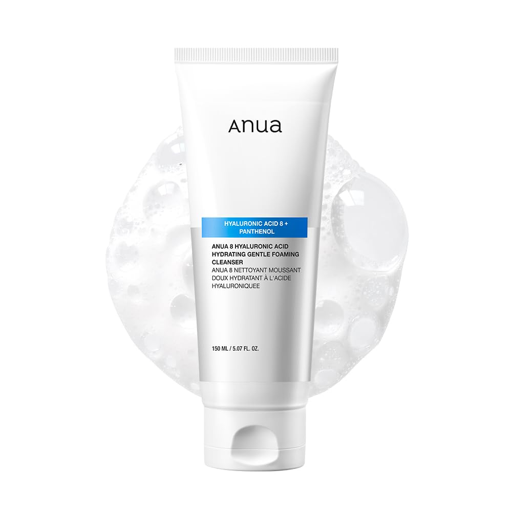Anua - Limpiador facial hidratante de espuma suave, ácido hialurónico, glicerina, zinc, pantenol, lavado facial coreano para pieles secas, para doble limpieza, cuidado de la piel coreano (150ml/5.07fl
