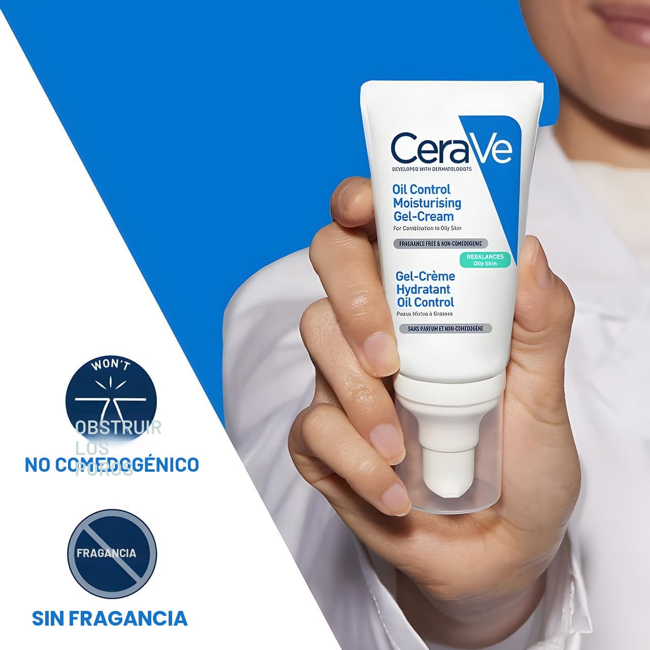 CeraVe Gel-Crema Hidratante de Control de Aceite, Hidratante Facial para Piel Grasa, Niacinamida, Ácido Hialurónico y Tecnología de Absorción de Aceite Para Reequilibrar la Piel Grasa, No Comedogénica