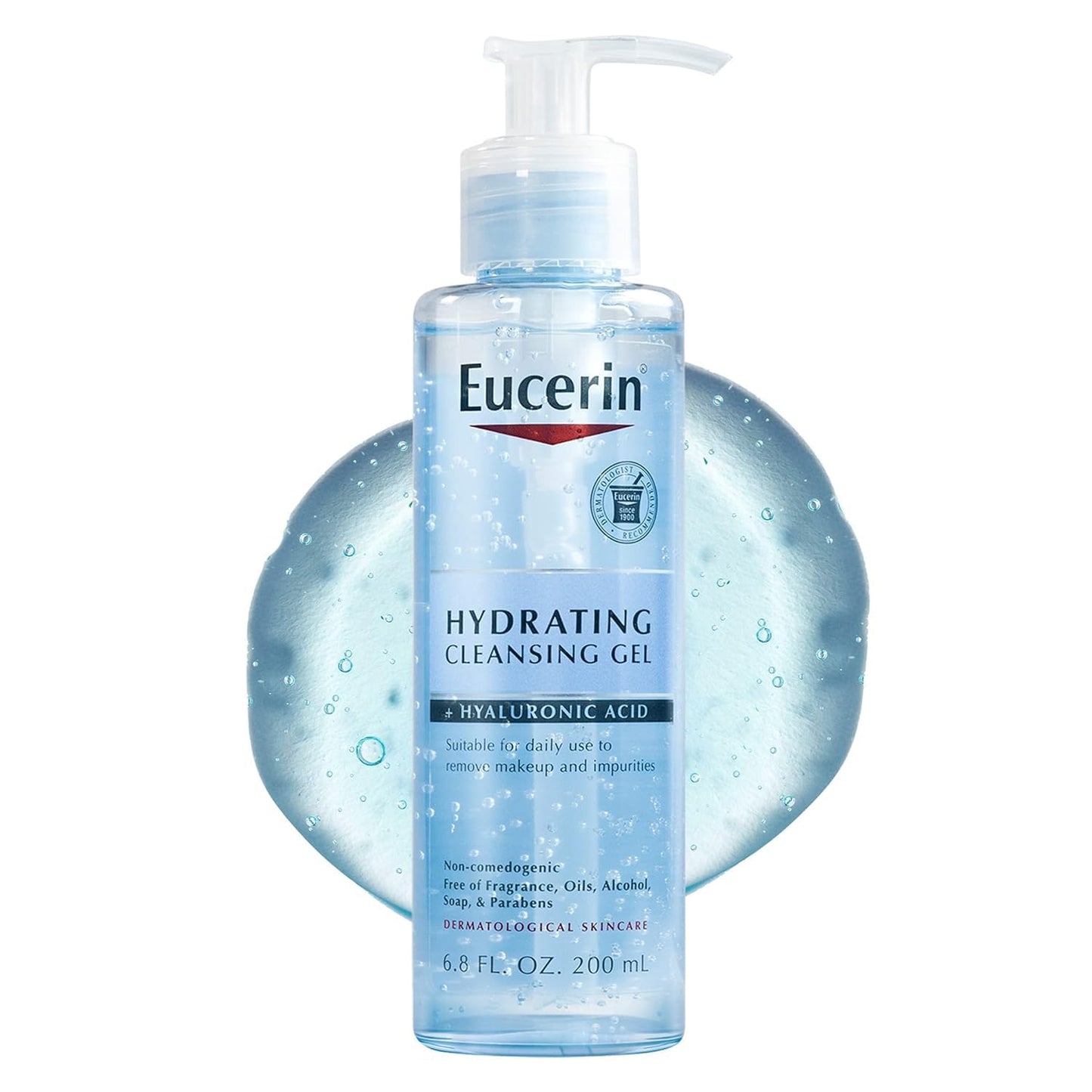 Gel limpiador hidratante y suave para rostro de Eucerin, lavado diario facial y removedor de maquillaje con ácido hialurónico, botella de 13.5 onzas líquidas