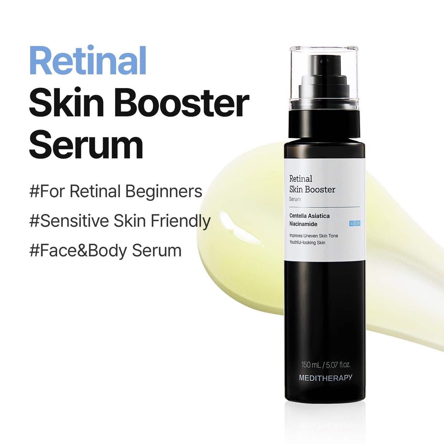 MEDITHERAPY Retinal Skin Booster Serum - Retinaldehído no irritante para principiantes para cara y cuerpo - Minimizador de poros de retinol antienvejecimiento para piel propensa a imperfecciones