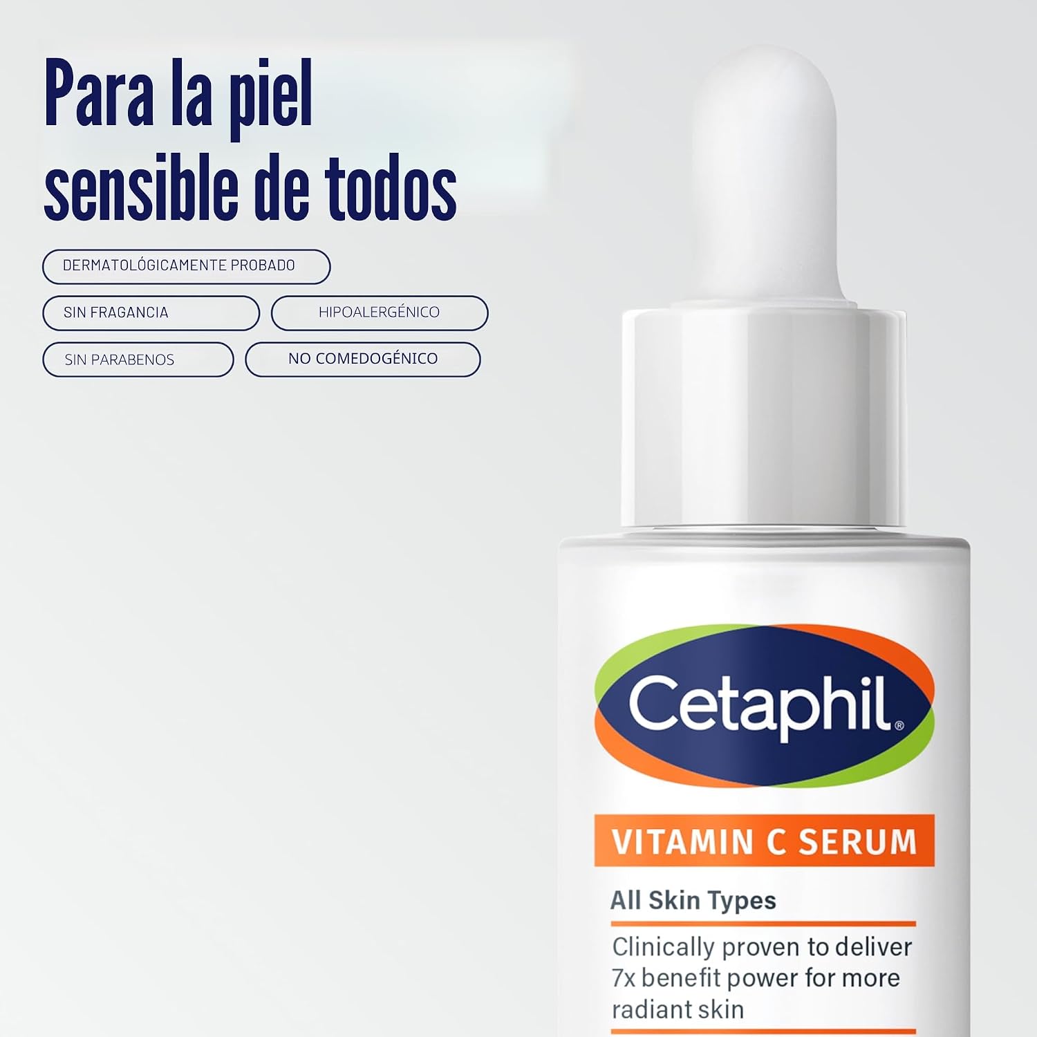 Cetaphil Suero de vitamina C, reduce visiblemente el aspecto de las manchas oscuras y la hiperpigmentación, formulado con niacinamida, diseñado para pieles sensibles, sin fragancia, probado por