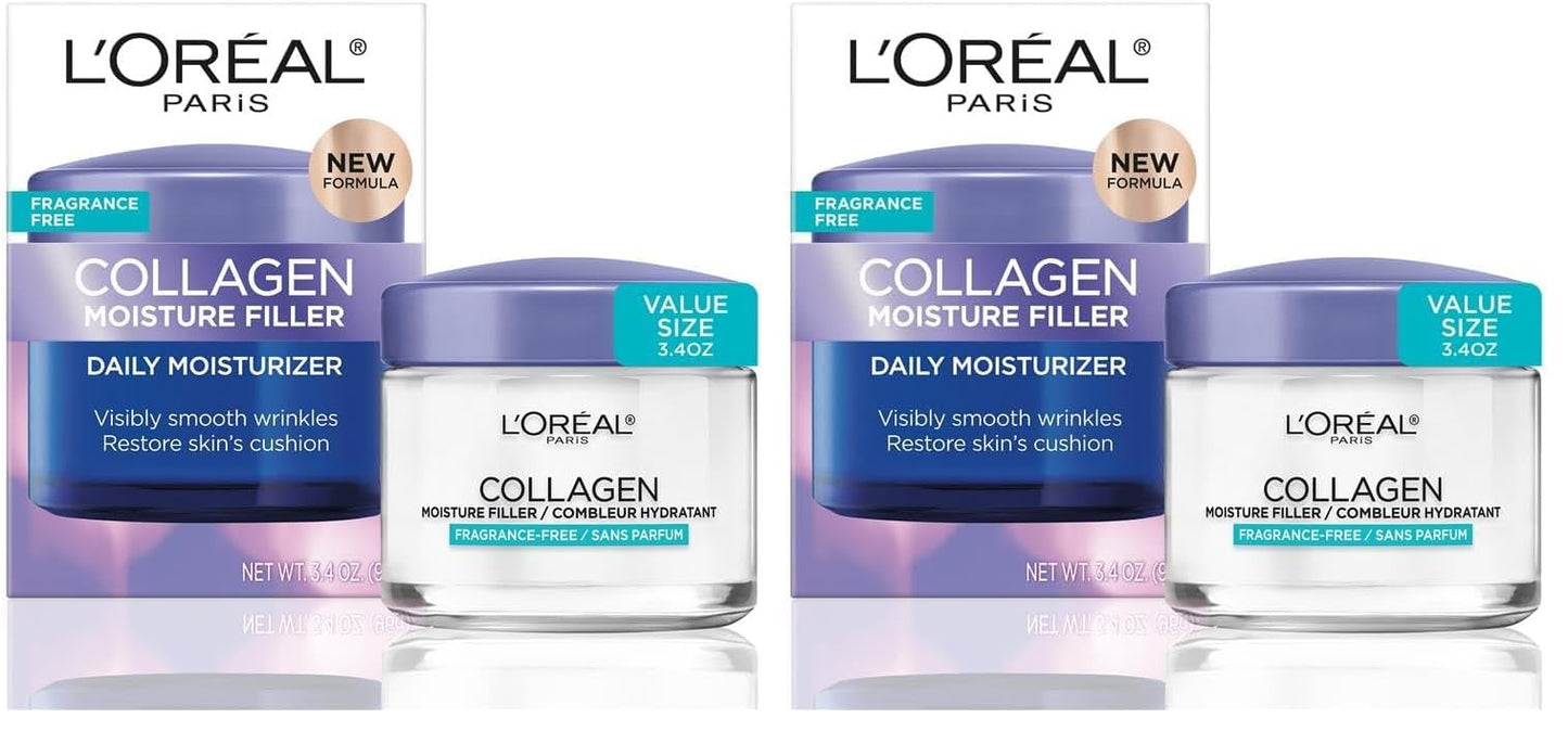 L'Oreal Paris Hidratante facial diario de colágeno, crema facial antienvejecimiento para reducir las arrugas y proporcionar una hidratación intensa, 1.7 onzas