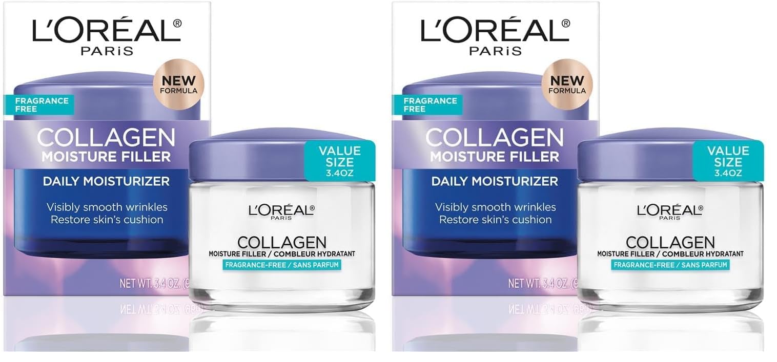 L'Oreal Paris Hidratante facial diario de colágeno, crema facial antienvejecimiento para reducir las arrugas y proporcionar una hidratación intensa, 1.7 onzas