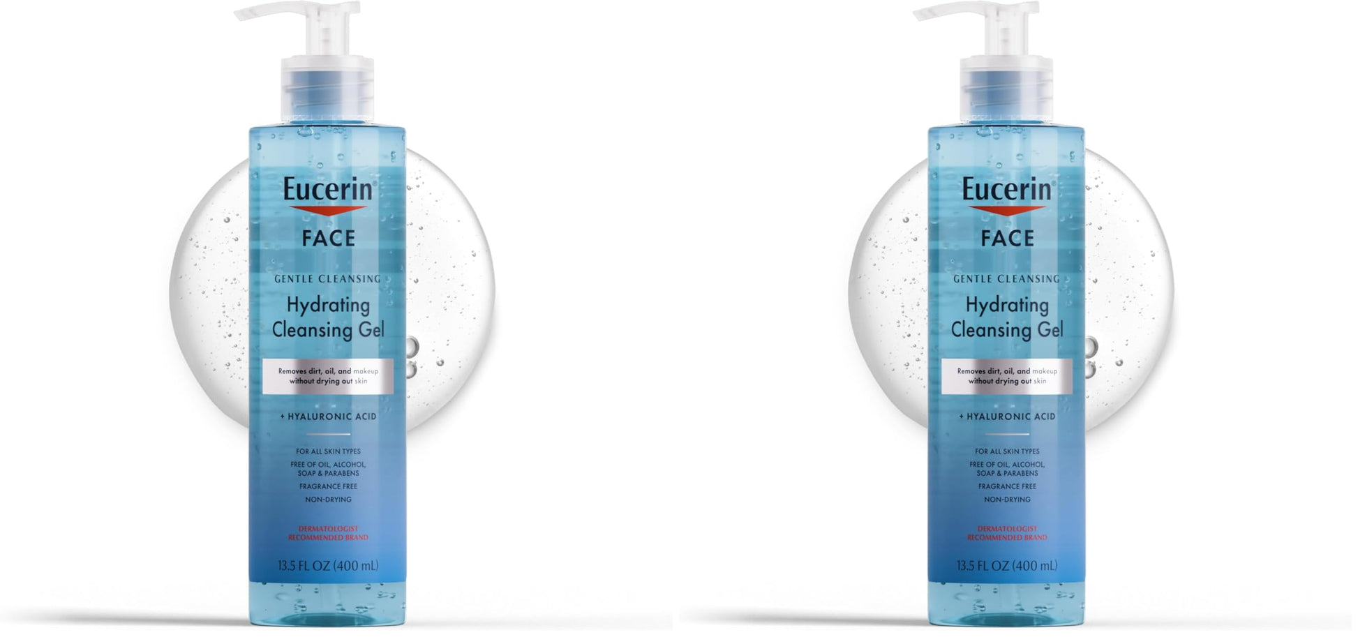 Gel limpiador hidratante y suave para rostro de Eucerin, lavado diario facial y removedor de maquillaje con ácido hialurónico, botella de 13.5 onzas líquidas