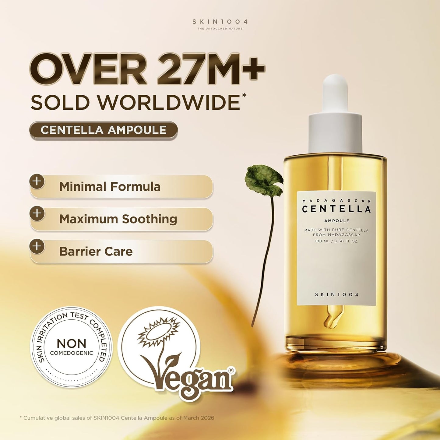 SKIN1004 Madagascar Centella Ampoule 100ml, 3.38 fl.oz, suero facial coreano con Centella Asiática, cuidado hidratante y humectante, suero facial calmante para el equilibrio y brillo de la piel