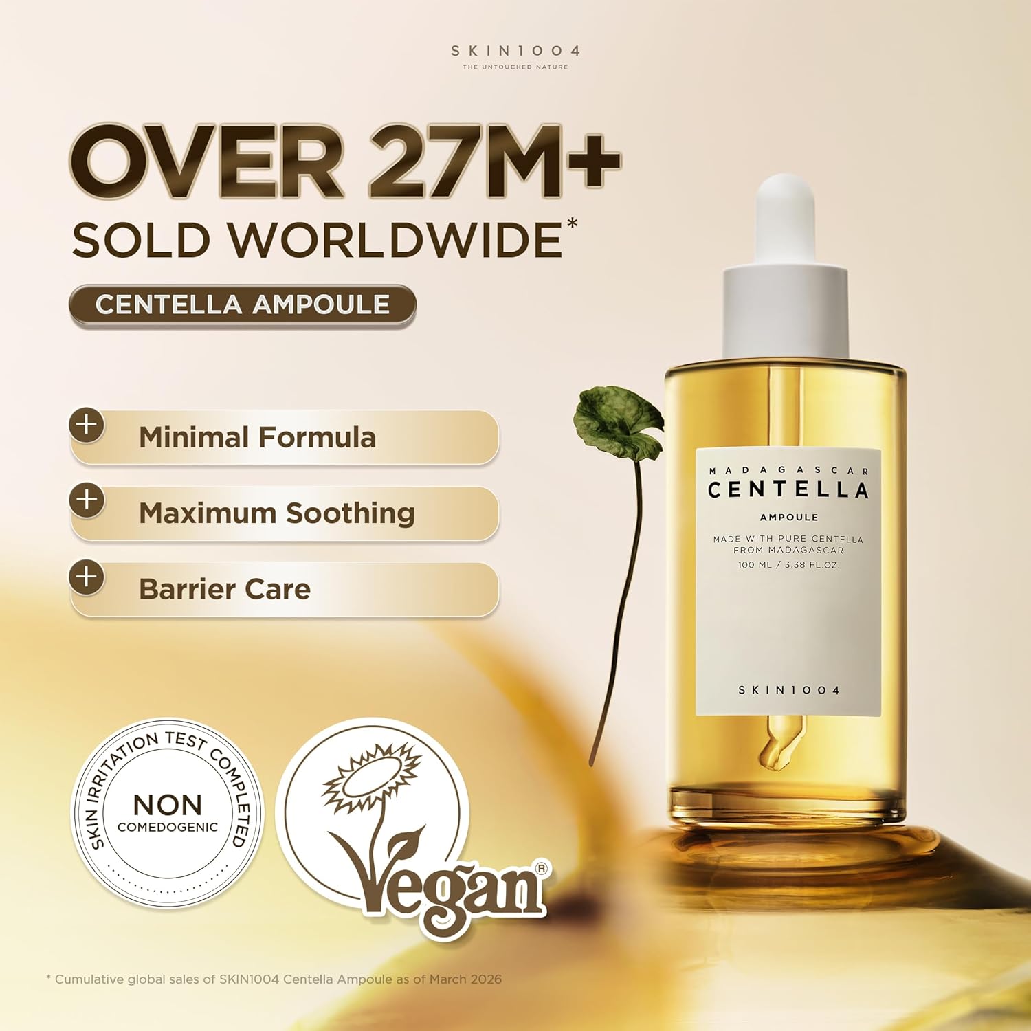 SKIN1004 Madagascar Centella Ampoule 100ml, 3.38 fl.oz, suero facial coreano con Centella Asiática, cuidado hidratante y humectante, suero facial calmante para el equilibrio y brillo de la piel
