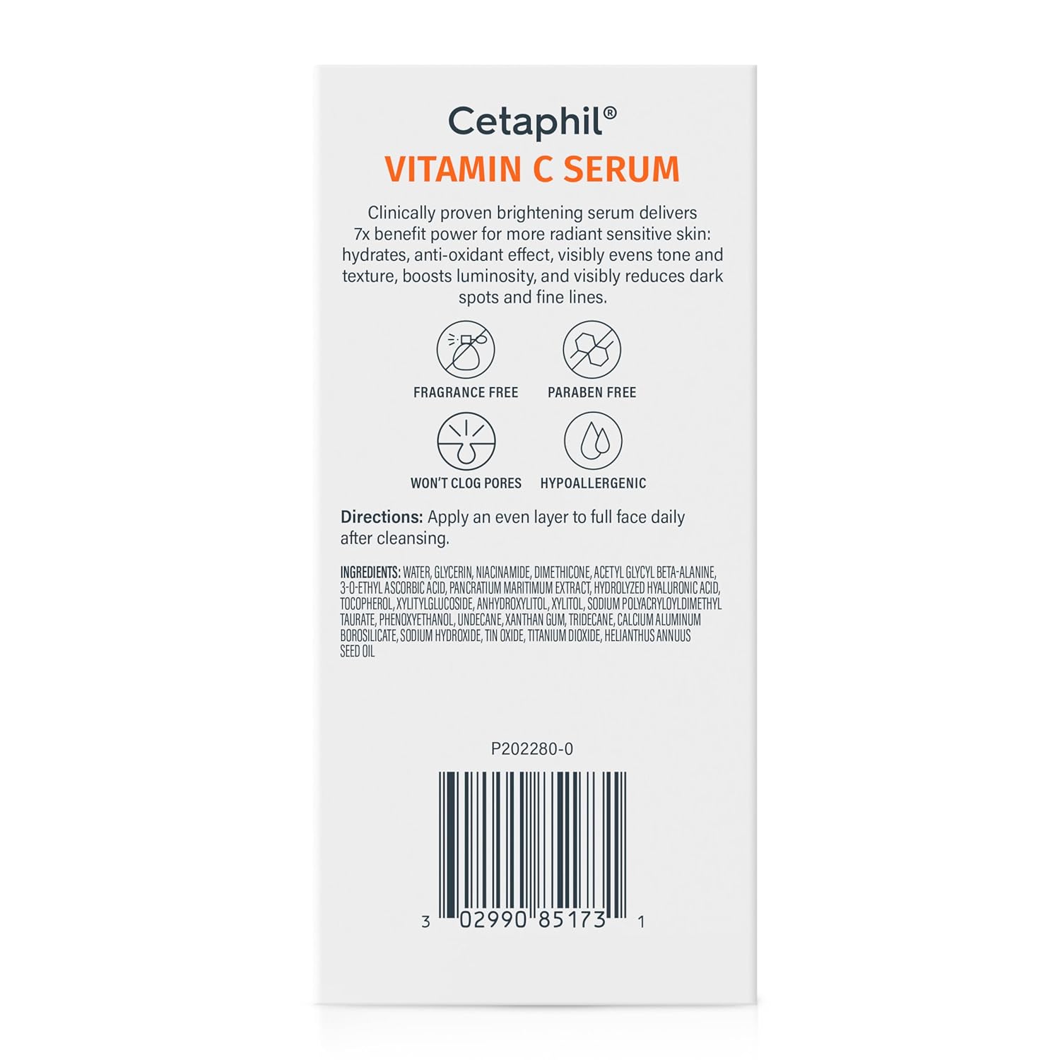 Cetaphil Suero de vitamina C, reduce visiblemente el aspecto de las manchas oscuras y la hiperpigmentación, formulado con niacinamida, diseñado para pieles sensibles, sin fragancia, probado por