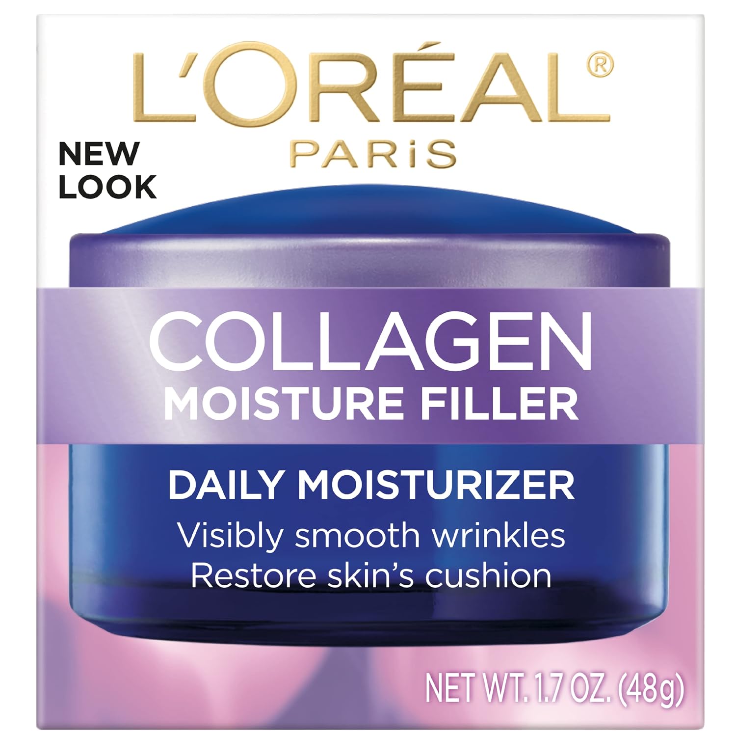 L'Oreal Paris Hidratante facial diario de colágeno, crema facial antienvejecimiento para reducir las arrugas y proporcionar una hidratación intensa, 1.7 onzas