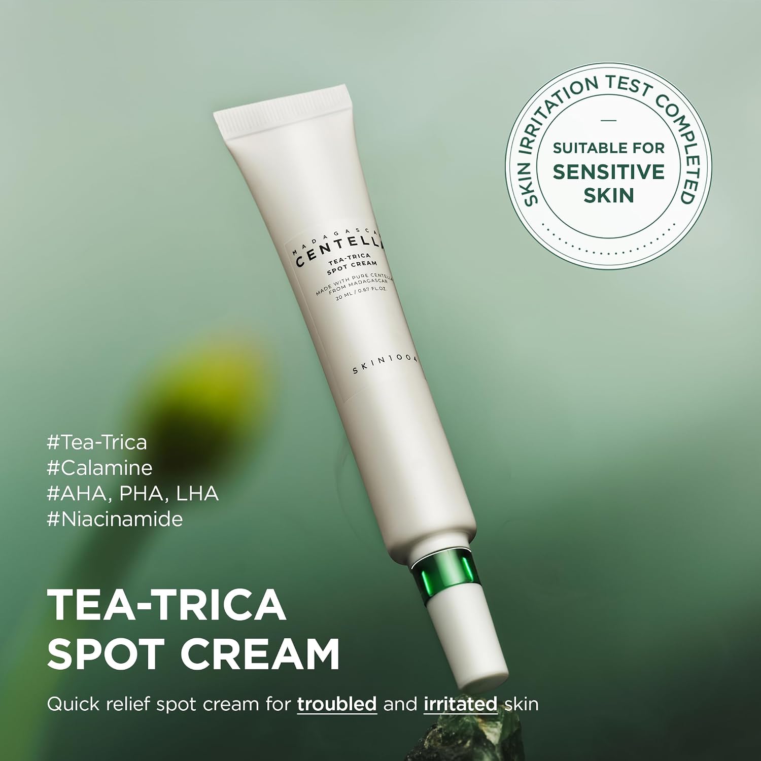 SKIN1004 Tea-Trica Spot Cream, tratamiento de manchas con centella asiática y árbol de té, hidratante facial para calmar áreas específicas, crema de cica para una piel de aspecto claro, cuidado de la piel coreana, 0.67 onzas líquidas / 0.7 fl oz