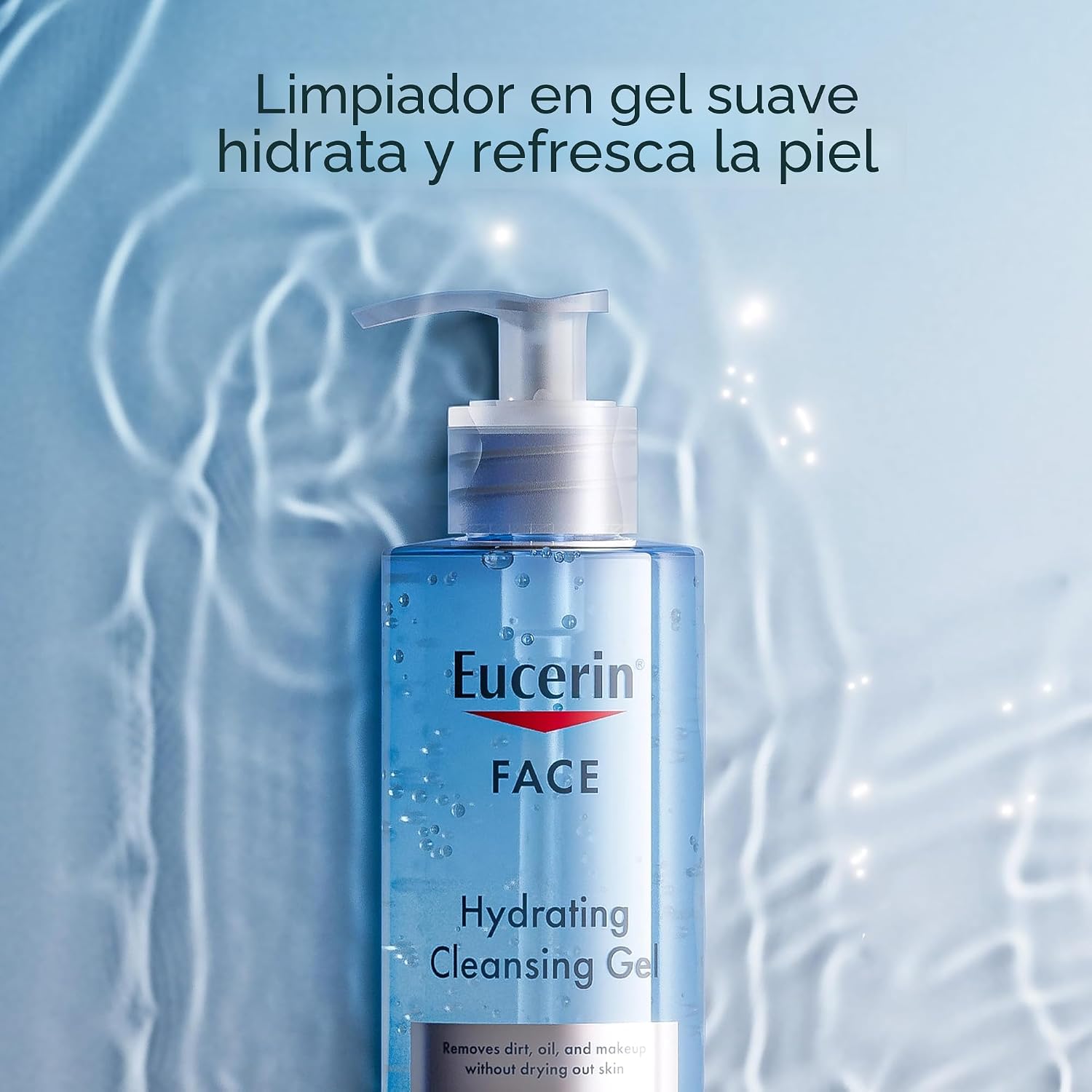 Gel limpiador hidratante y suave para rostro de Eucerin, lavado diario facial y removedor de maquillaje con ácido hialurónico, botella de 13.5 onzas líquidas
