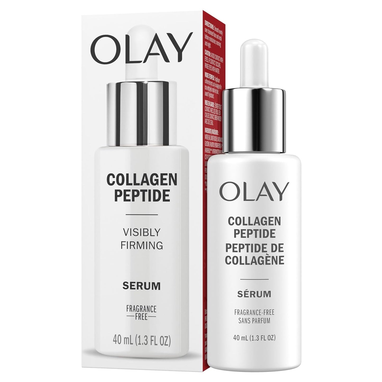 Olay Suero facial con péptido de colágeno visiblemente reafirmante, sin fragancia, suero antienvejecimiento para hidratación y suavizar la piel, colágeno y vitamina B3+, absorción rápida, no graso, 1.3 onzas líquidas (1.4 fl oz)