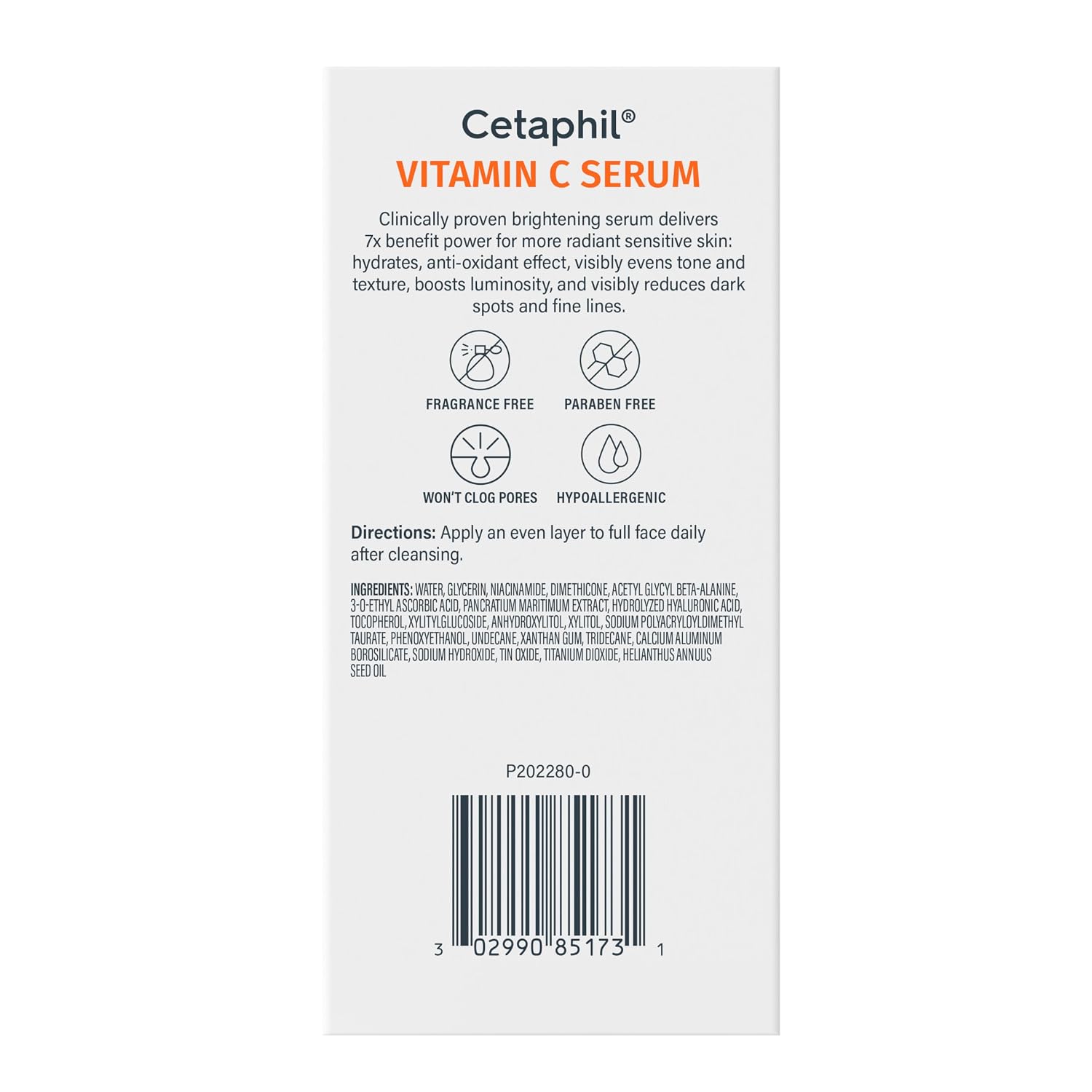 Cetaphil Suero de vitamina C, reduce visiblemente el aspecto de las manchas oscuras y la hiperpigmentación, formulado con niacinamida, diseñado para pieles sensibles, sin fragancia, probado por