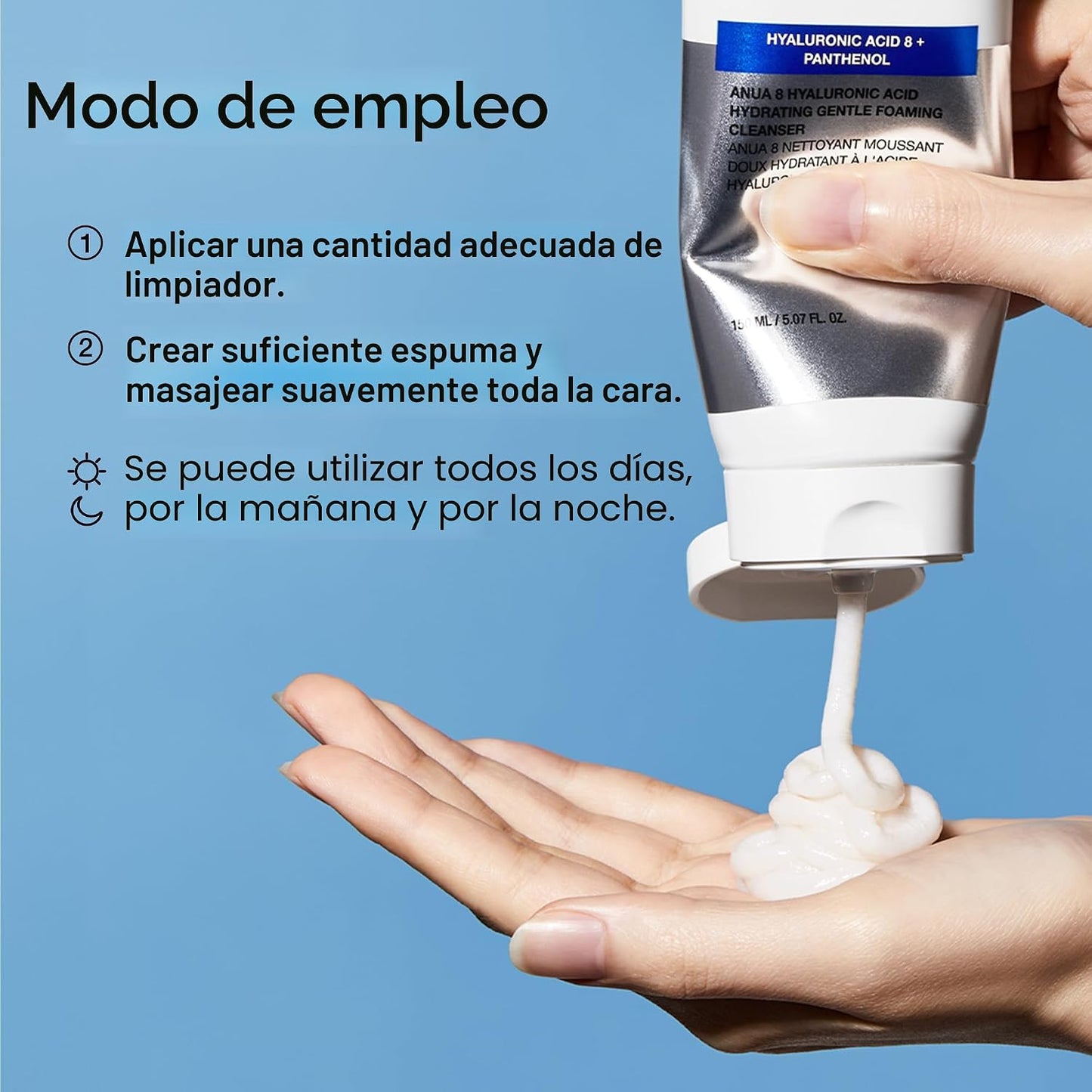 Anua - Limpiador facial hidratante de espuma suave, ácido hialurónico, glicerina, zinc, pantenol, lavado facial coreano para pieles secas, para doble limpieza, cuidado de la piel coreano (150ml/5.07fl