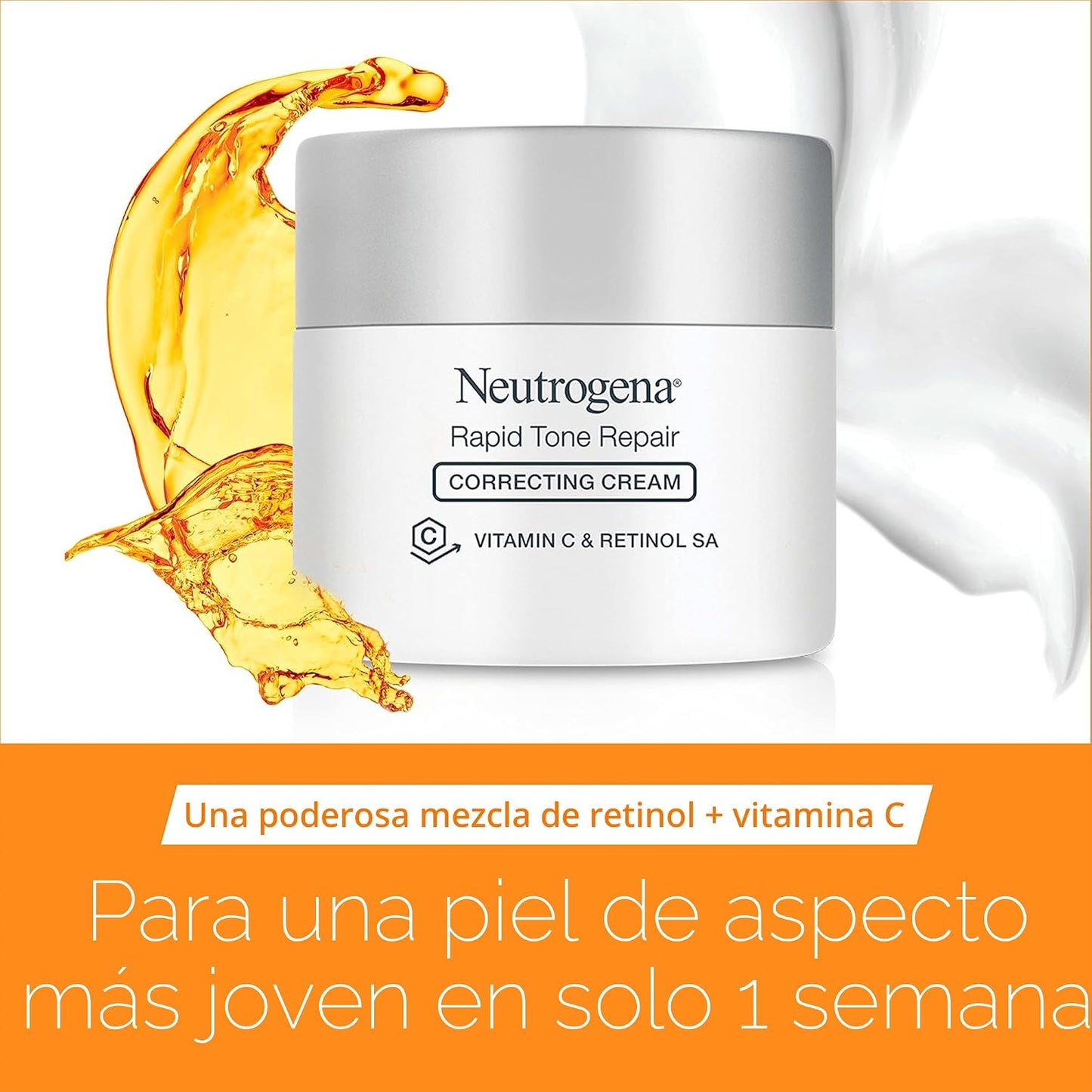 Neutrogena Crema hidratante facial Rapid Tone Repair Retinol + vitamina C, corrector de manchas oscuras, crema facial antienvejecimiento para un tono uniforme, 1.7 onzas + limpiador facial Hydro Boost