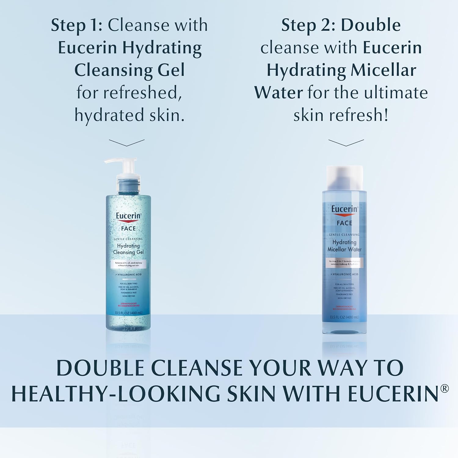 Gel limpiador hidratante y suave para rostro de Eucerin, lavado diario facial y removedor de maquillaje con ácido hialurónico, botella de 13.5 onzas líquidas