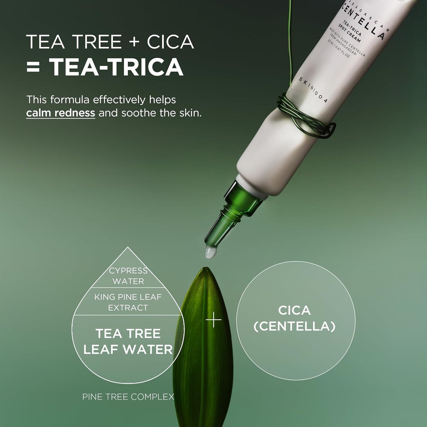 SKIN1004 Tea-Trica Spot Cream, tratamiento de manchas con centella asiática y árbol de té, hidratante facial para calmar áreas específicas, crema de cica para una piel de aspecto claro, cuidado de la piel coreana, 0.67 onzas líquidas / 0.7 fl oz