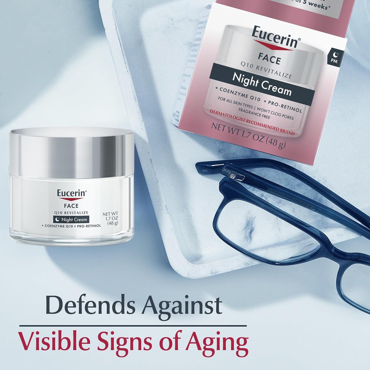 Eucerin Q10 Crema Antiarrugas Nocturna + Pro-Retinol, Crema Facial para Piel Sensible, Frasco de 1.7 Onzas