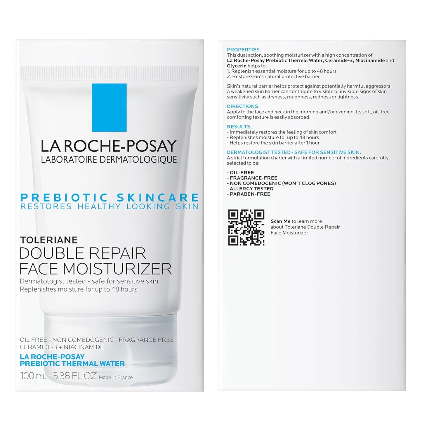 La Roche-Posay Toleriane - Crema hidratante facial de doble reparación, crema facial diaria con ceramida y niacinamida para todo tipo de piel, sin aceite, sin fragancia