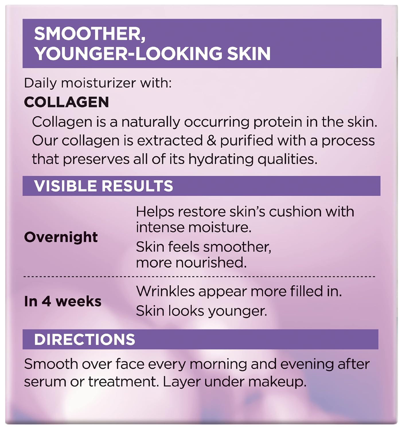L'Oreal Paris Hidratante facial diario de colágeno, crema facial antienvejecimiento para reducir las arrugas y proporcionar una hidratación intensa, 1.7 onzas