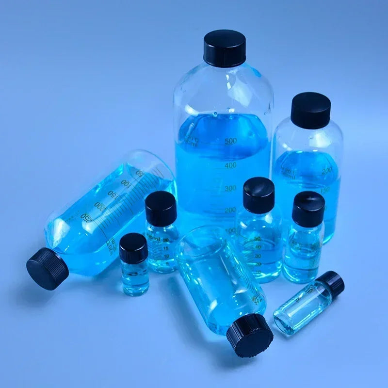 Botella de suero, botella de vidrio para reactivo, botella de muestra, cristalería de laboratorio con escala, capacidad 5/10/15/20/25/50/100/150/200/250/500ml