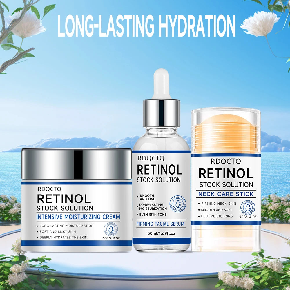 Suero de Retinol + Crema Hidratante Intensiva + Barra para el Cuidado del Cuello Juego de 3 Piezas - Hidratación Duradera para Nou Suave, Sedoso y Profundamente
