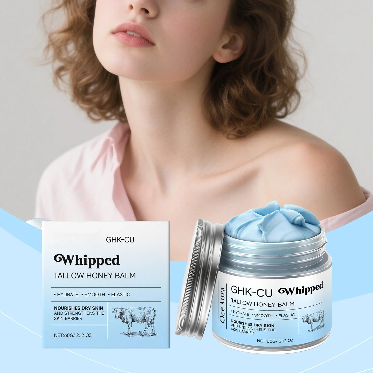 Blue Balm Moisturizer with GHK-Cu Copper Peptides & Beef Tallow: Manuka Honey Care for Mature Dry Skin
