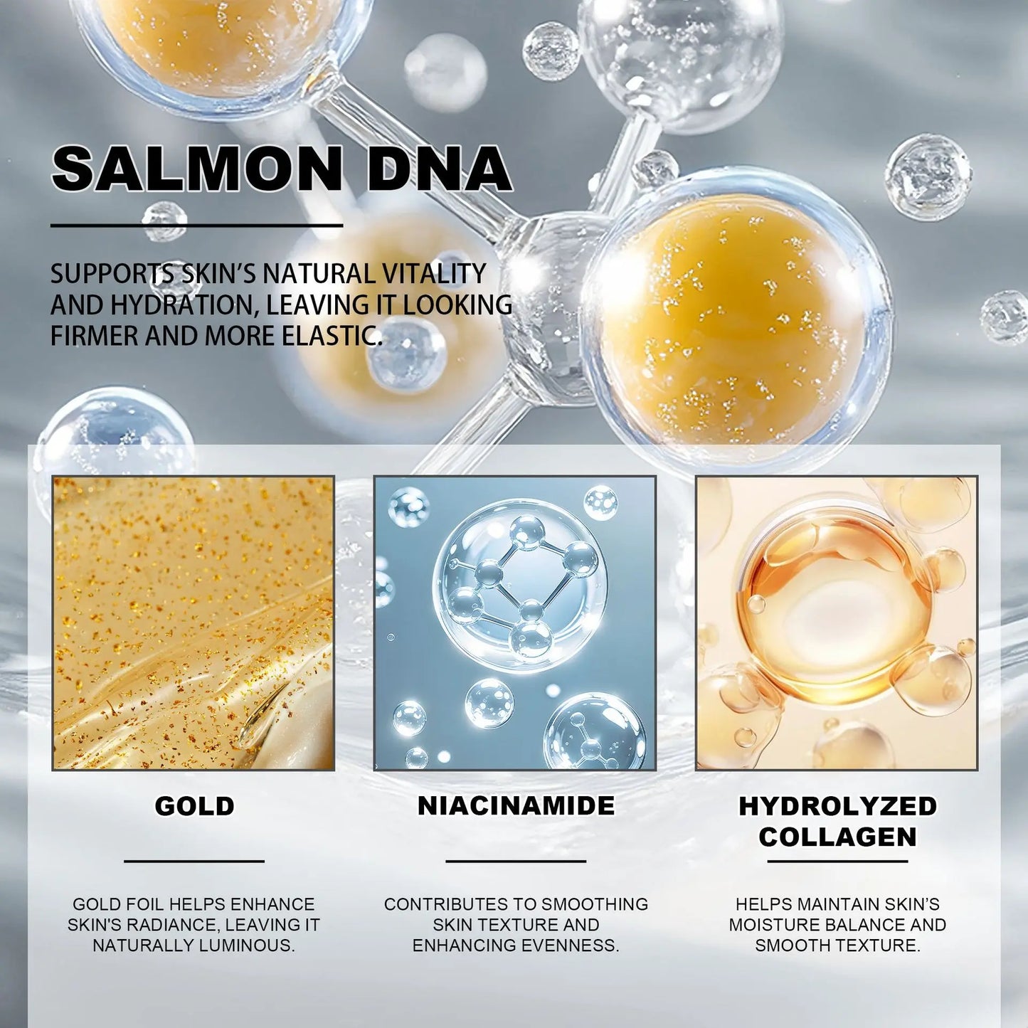 Ampolla de ADN de Salmón, Suero de Células Madre de Salmón con PDRN, Infundido con Niacinamida, Ampolla para Hidratación Profunda y Luminosidad, 1 fl.oz