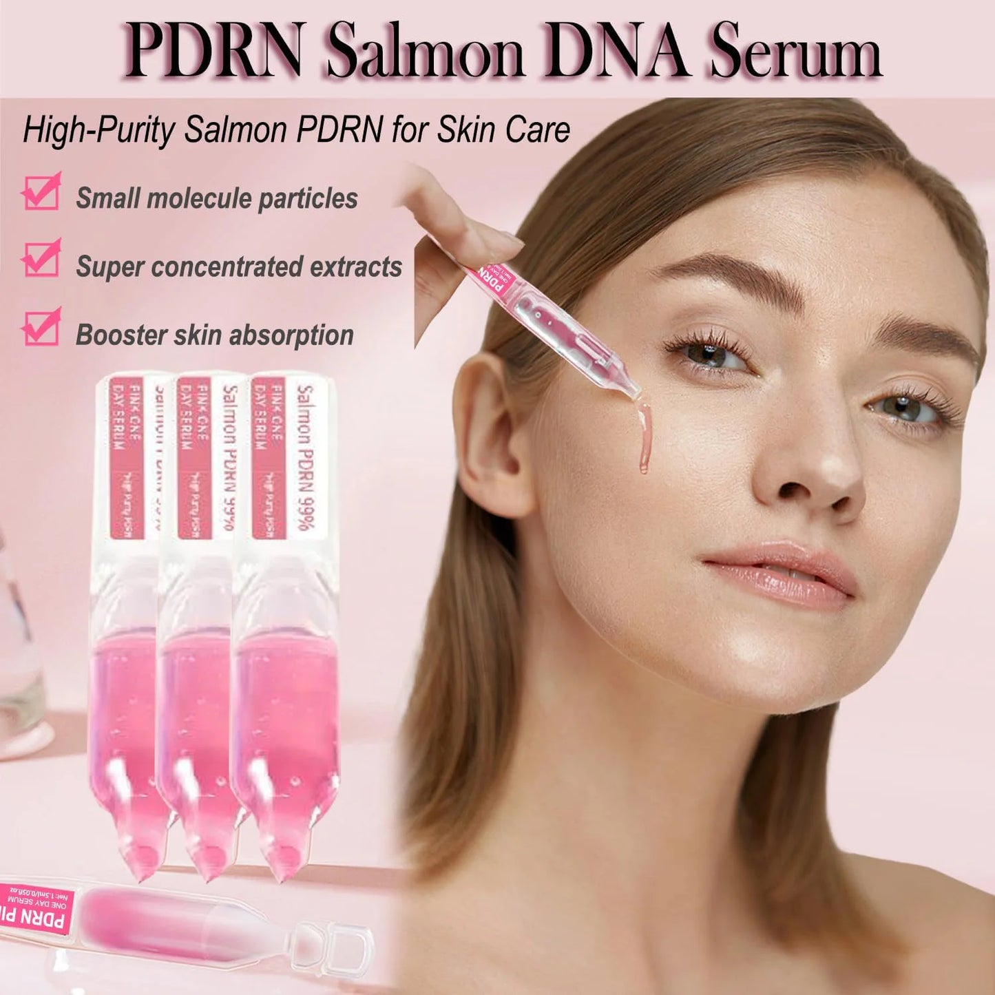 Suero PDRN de Salmón, ADN de Salmón para el Rostro, Suero PDRN Reafirmante, Reparador e Hidratante con Colágeno, Ácido Hialurónico, 0.05 fl.oz x 10