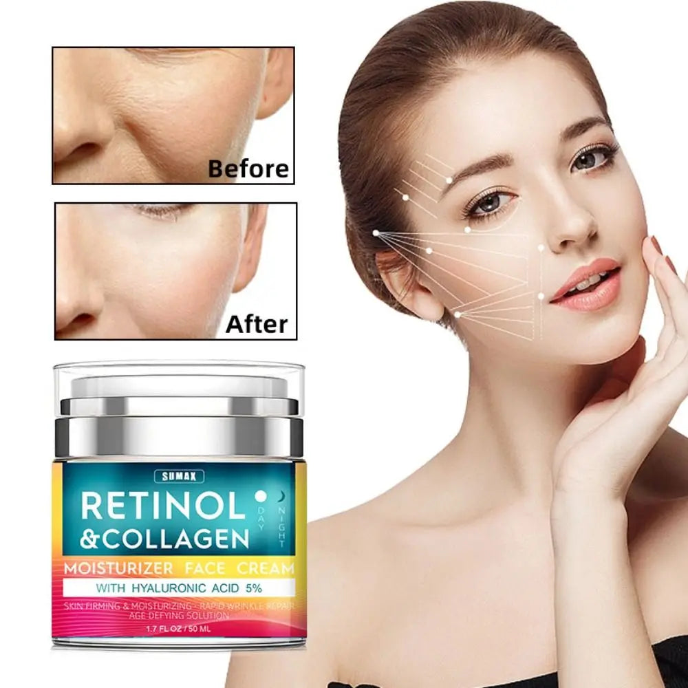 Crema facial antiarrugas de Retinol, crema facial antienvejecimiento hialurónica con vitamina a, crema hidratante blanqueadora para el cuidado de la piel antiarrugas