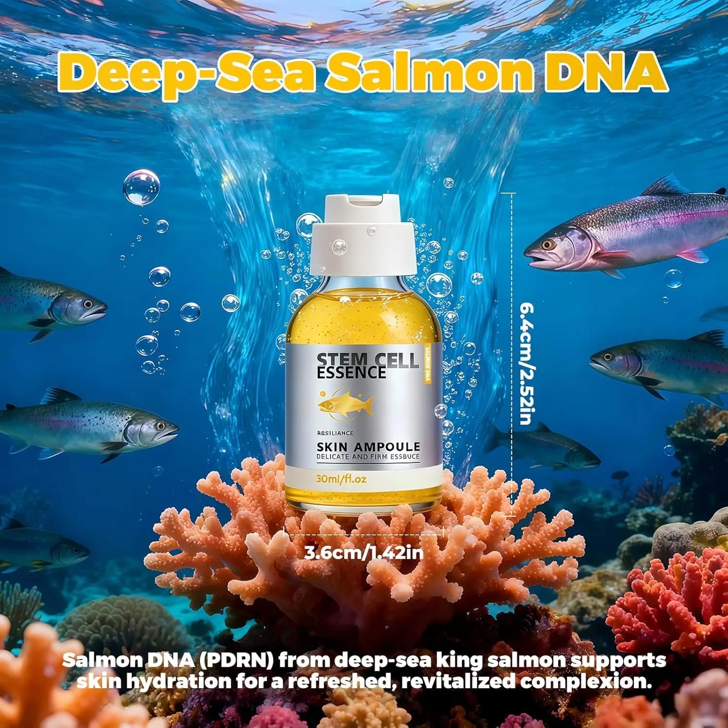 Ampolla de ADN de Salmón, Suero de Células Madre de Salmón con PDRN, Infundido con Niacinamida, Ampolla para Hidratación Profunda y Luminosidad, 1 fl.oz