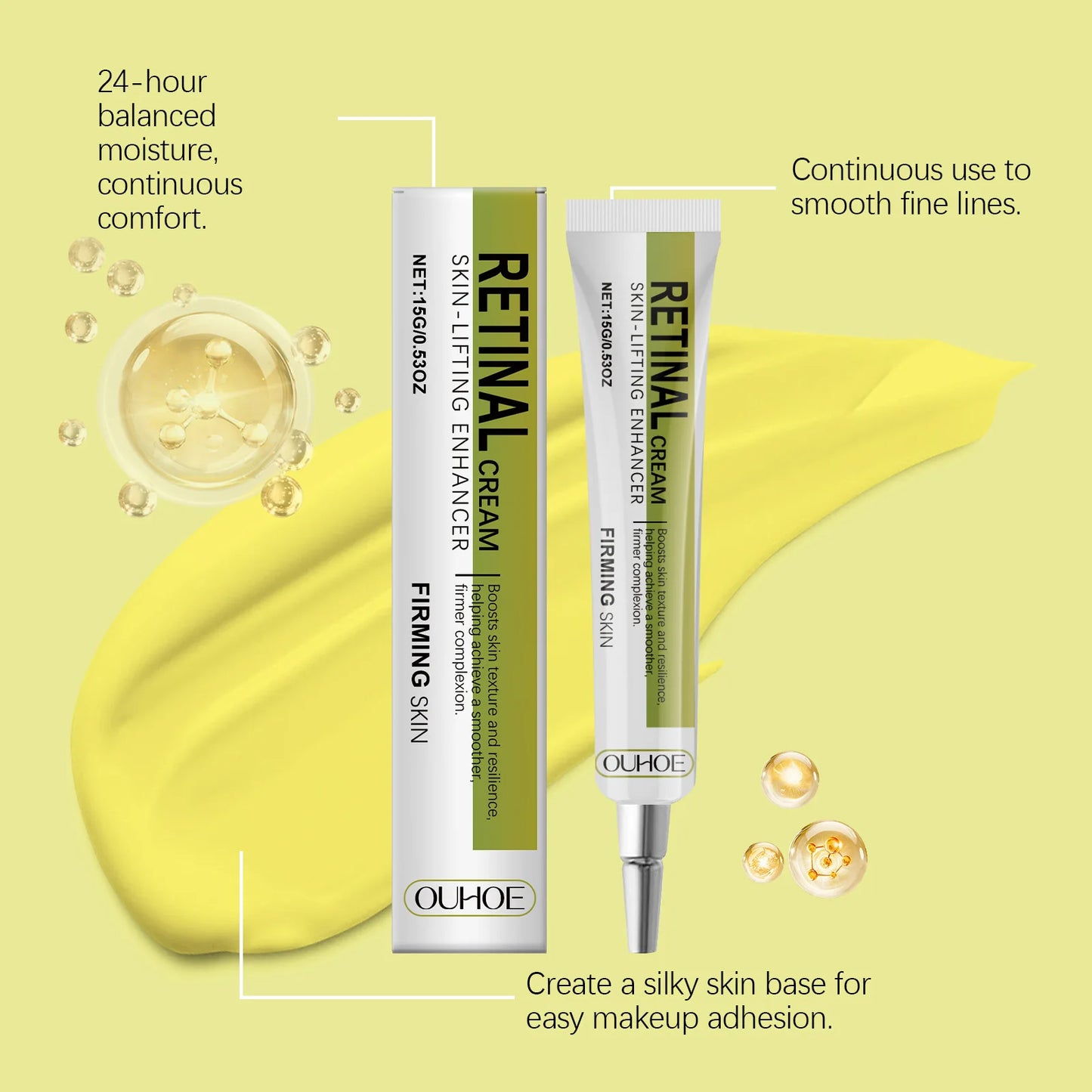 Crema reafirmante iluminadora con Retinol, reafirmante, antiarrugas, mejora la opacidad, enrojecimiento, flacidez, línea fina, hidrata, nutre la piel