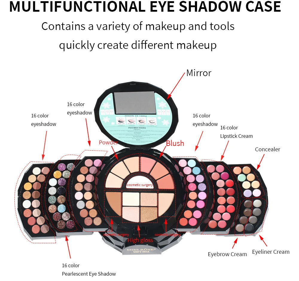 MISS ROSE All In One Makeup Kit for Women Full Set Make up Gift Sets Face Lips Eye brow Eyeshadow  Template Multi-Purposes Kits