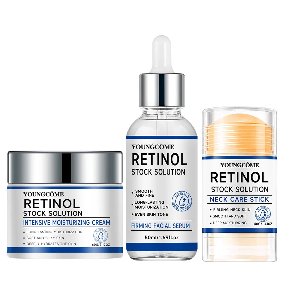 Suero de Retinol + Crema Hidratante Intensiva + Barra para el Cuidado del Cuello Juego de 3 Piezas - Hidratación Duradera para Nou Suave, Sedoso y Profundamente