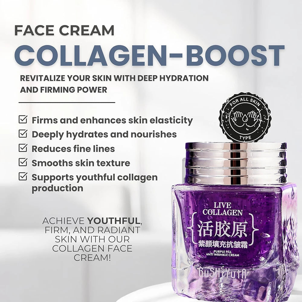 Crema facial hidratante de colágeno, efecto antienvejecimiento, reduce las arrugas, rejuvenecimiento de la piel, elasticidad e hidratación