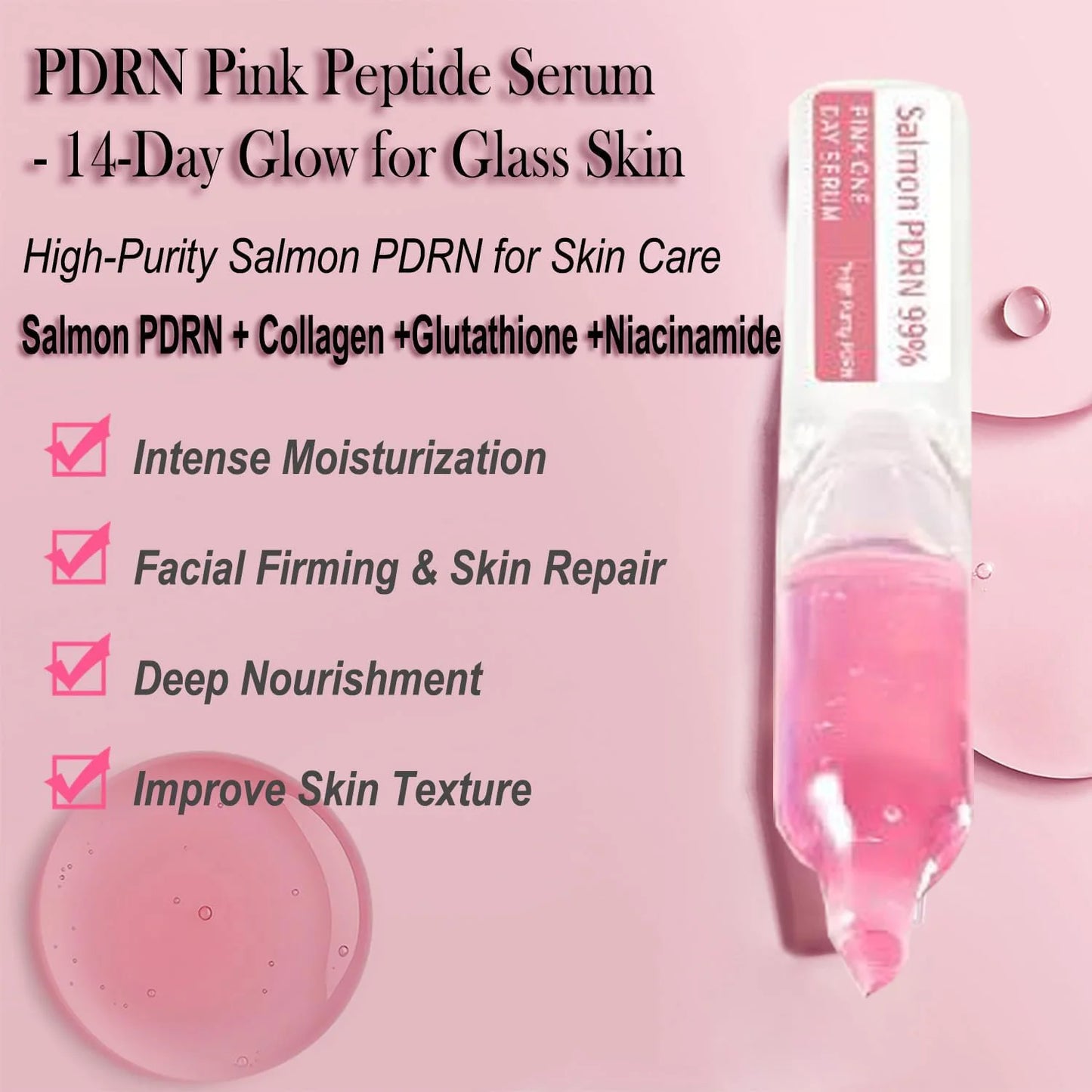 Suero PDRN de Salmón, ADN de Salmón para el Rostro, Suero PDRN Reafirmante, Reparador e Hidratante con Colágeno, Ácido Hialurónico, 0.05 fl.oz x 10