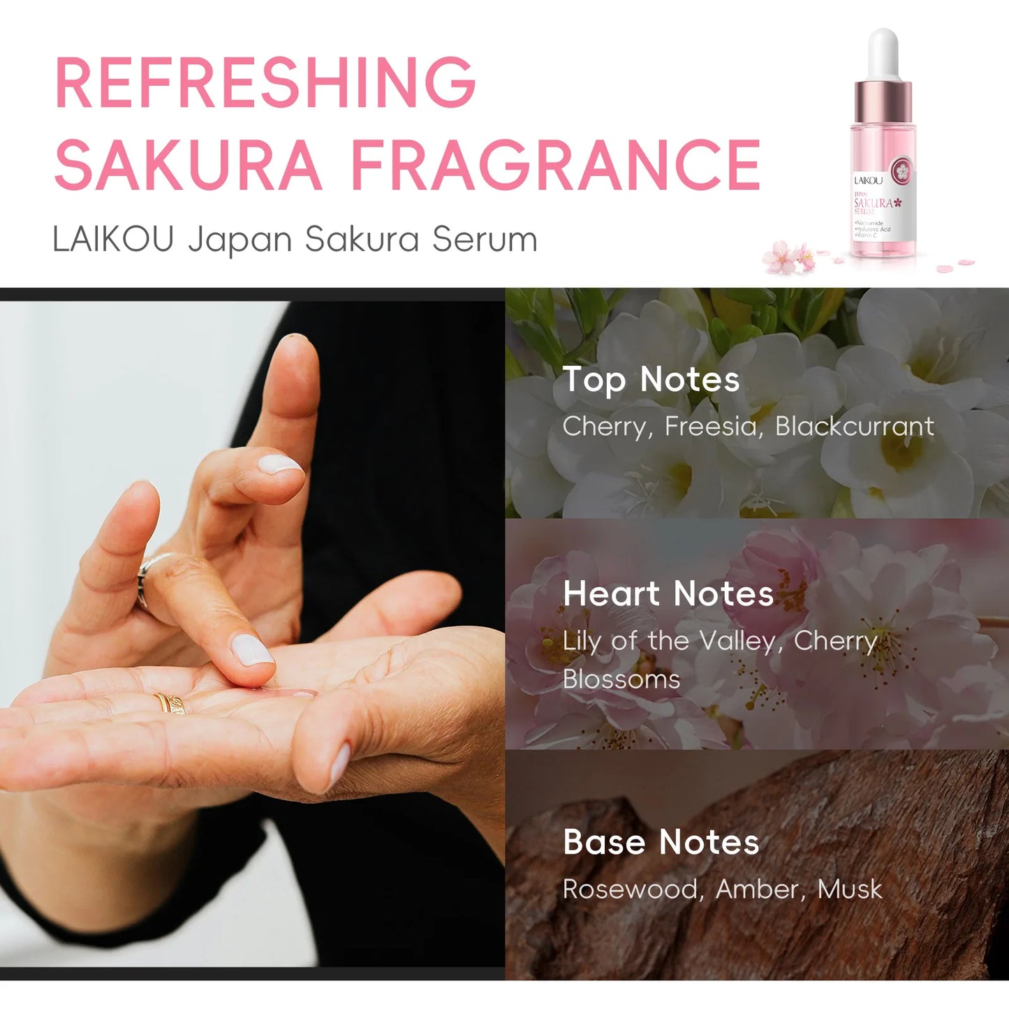 Suero de extracto de Sakura japonés, 17ml, minimiza los poros, ilumina la piel, cuidado hidratante, potenciador de brillo, efecto duradero