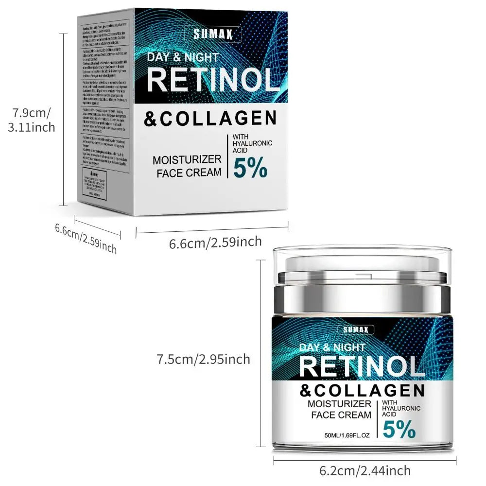 Crema facial antiarrugas de Retinol, crema facial antienvejecimiento hialurónica con vitamina a, crema hidratante blanqueadora para el cuidado de la piel antiarrugas
