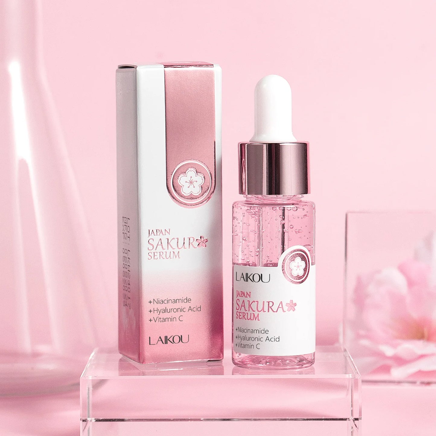 Suero de extracto de Sakura japonés, 17ml, minimiza los poros, ilumina la piel, cuidado hidratante, potenciador de brillo, efecto duradero