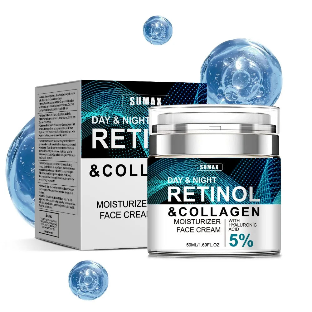Crema facial antiarrugas de Retinol, crema facial antienvejecimiento hialurónica con vitamina a, crema hidratante blanqueadora para el cuidado de la piel antiarrugas