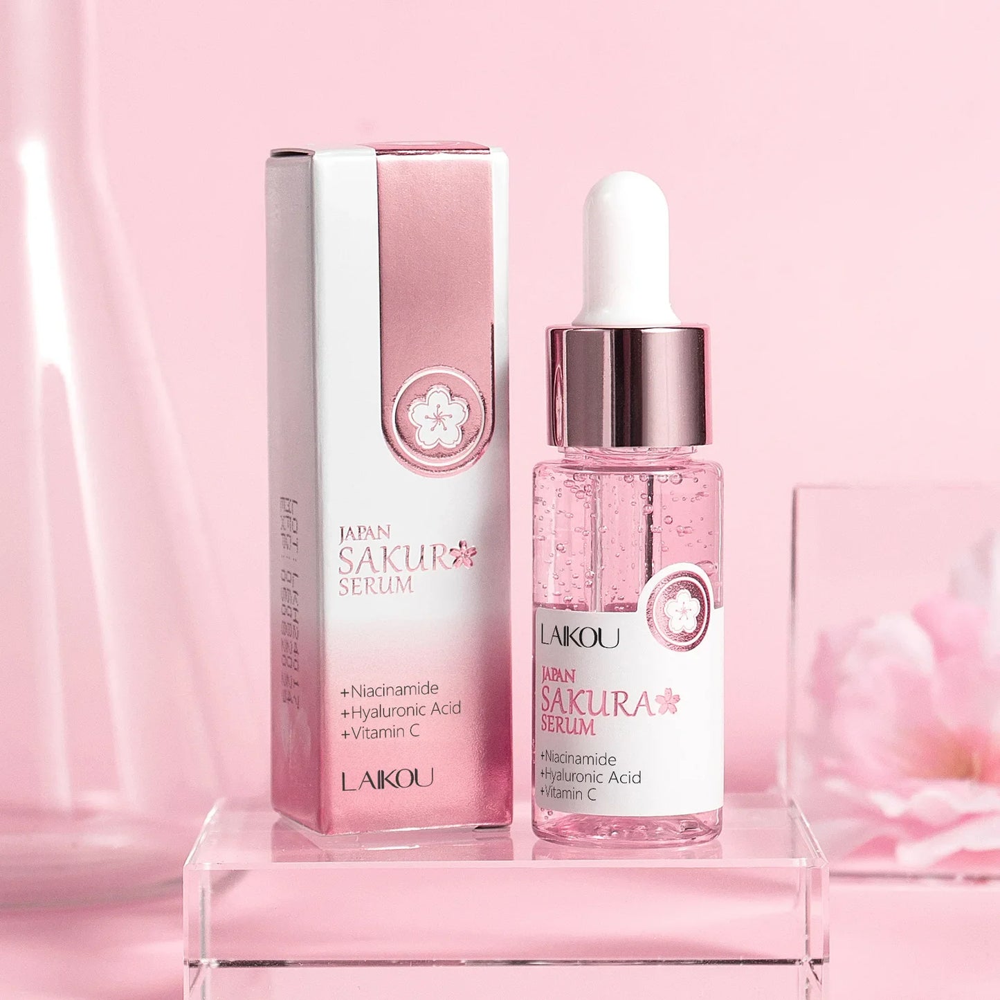 Suero de extracto de Sakura japonés, 17ml, minimiza los poros, ilumina la piel, cuidado hidratante, potenciador de brillo, efecto duradero