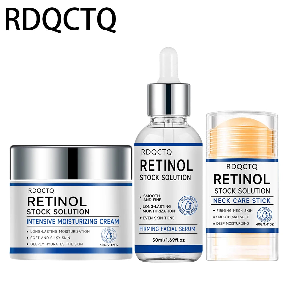 Suero de Retinol + Crema Hidratante Intensiva + Barra para el Cuidado del Cuello Juego de 3 Piezas - Hidratación Duradera para Nou Suave, Sedoso y Profundamente