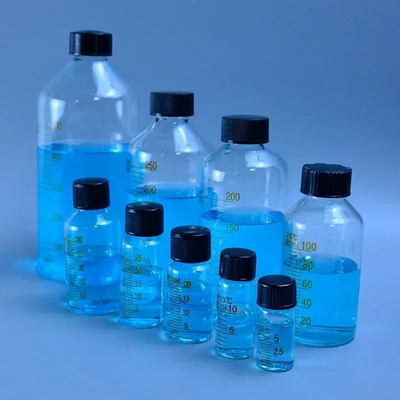 Botella de suero, botella de vidrio para reactivo, botella de muestra, cristalería de laboratorio con escala, capacidad 5/10/15/20/25/50/100/150/200/250/500ml