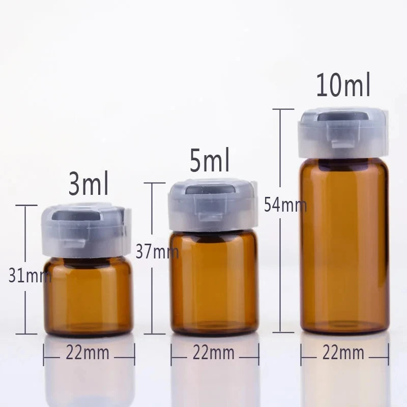 Lote de 50 Viales de Vidrio Estériles Sellados de 3ml, 5ml y 10ml para Suero y Líquidos