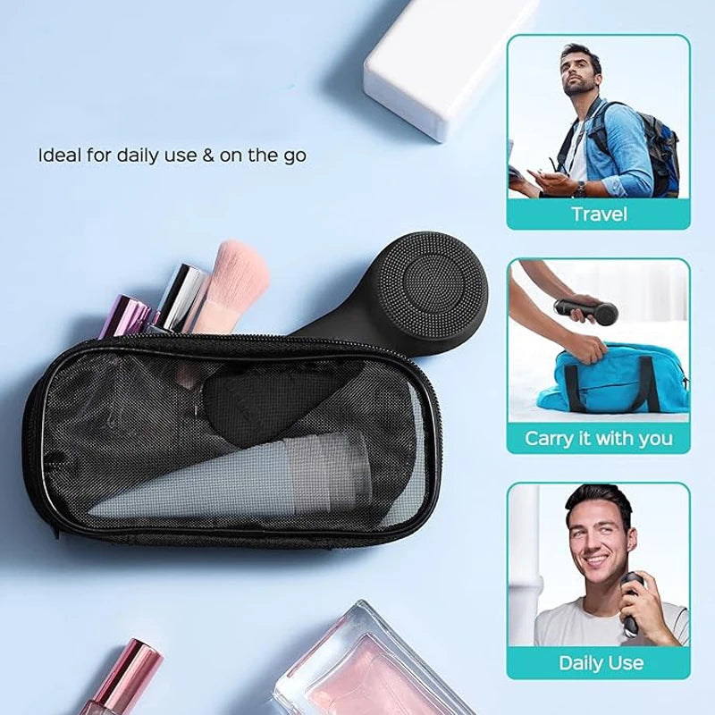 Cepillo de limpieza facial de silicona con modos de rotación y vibración duales, masaje por vibración facial, cepillo facial con carga USB