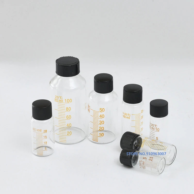 Botella de reactivo de vidrio de borosilicato redondo, botella de suero, viales de muestra de graduación, 5ml a 1000ml