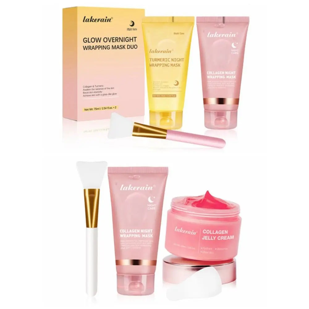 Mascarilla facial hidratante para envolver, cara suave con cepillo, mascarilla de colágeno hidrolizado que reduce la opacidad y reduce la flacidez