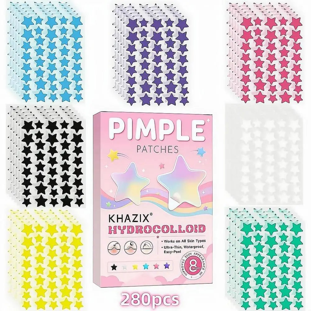 280pcs Hydrocolloid Pimple Patches Colorful Star Facial Acne Patches Invisible Ultra-thin Pimples Cover Patches Daily SkinCare