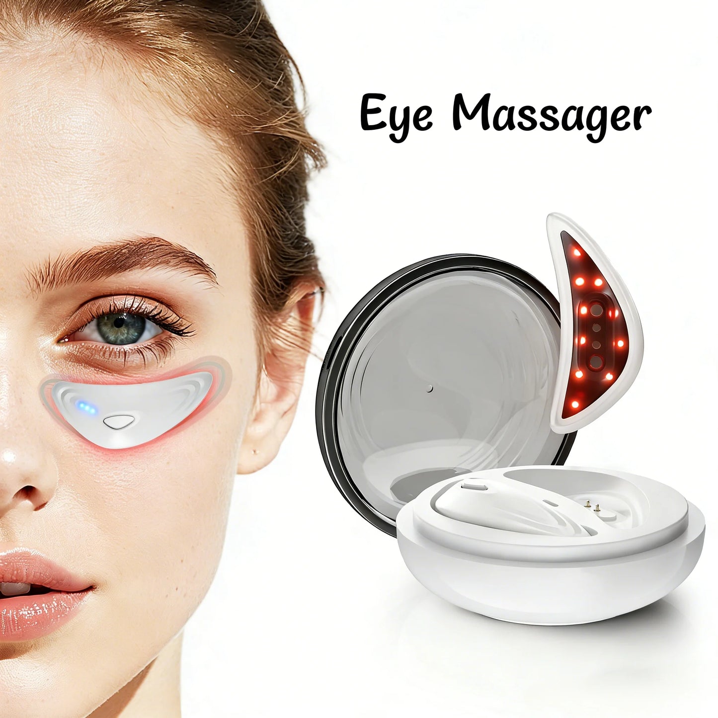 EMS Redlight Eye Massage Eyes Beauty Device with Under Eye Patches Portable Eye Rejuvenation Pads Reduce Bags & Dark Circles
