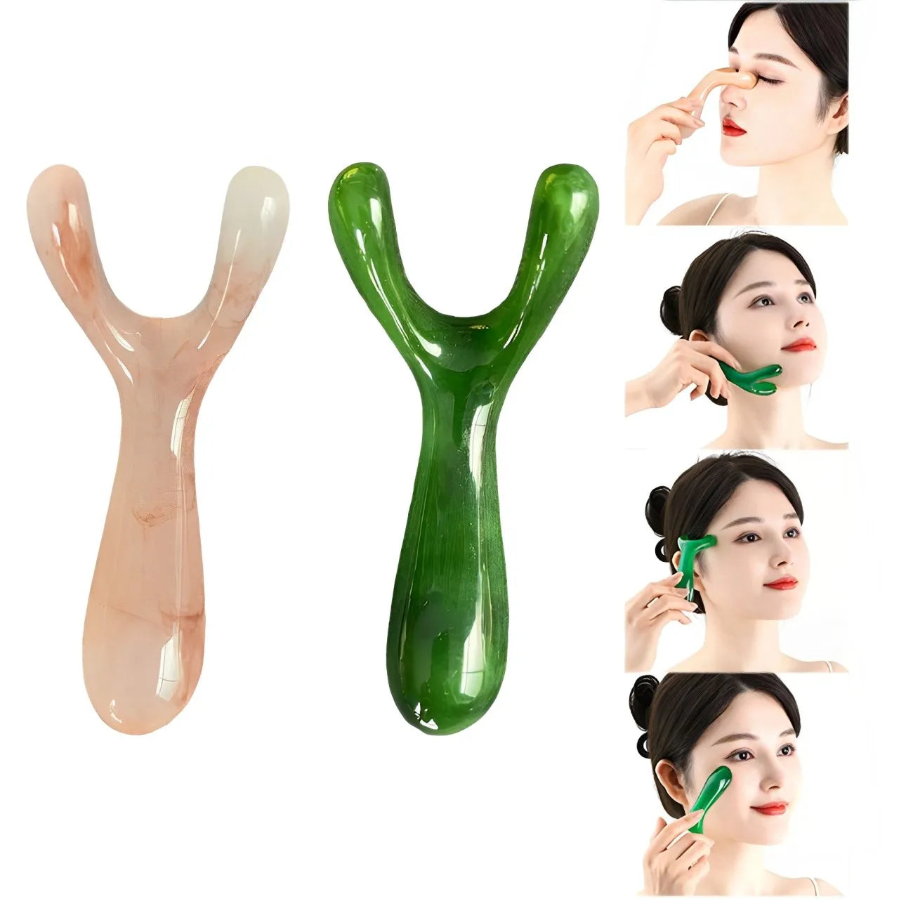 Masaje de raspado de estiramiento facial de resina, masaje de estiramiento de nariz, horquilla en forma de Y, masaje Guasha, Reduce la hinchazón, punto de disparo, masaje de nariz